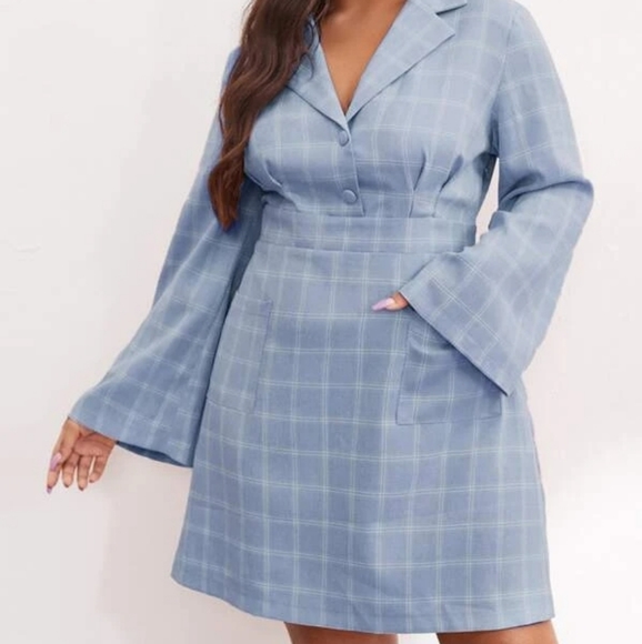 SHEIN Dresses & Skirts - Shein 2xl (US 16) Blazer Baby Blue Checkered Dress